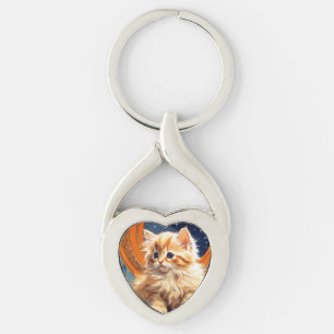 Alphonse Mucha Art Nouveau Orange Cat Key Ring