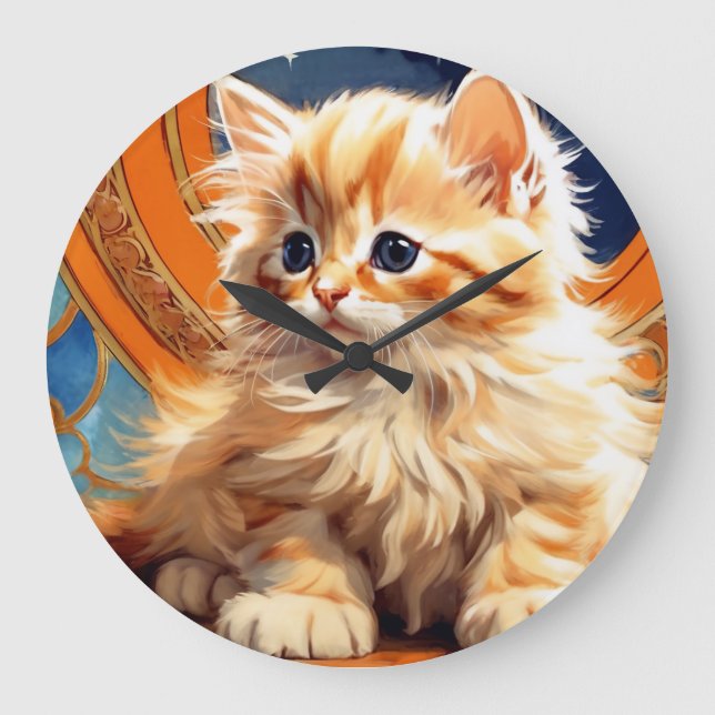 Alphonse Mucha Art Nouveau Orange Cat Large Clock (Front)