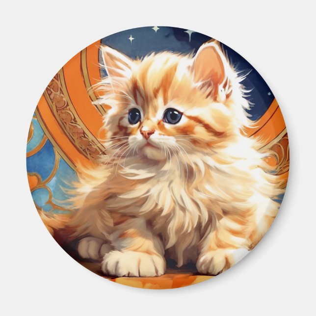 Alphonse Mucha Art Nouveau Orange Cat Magnet (Front)