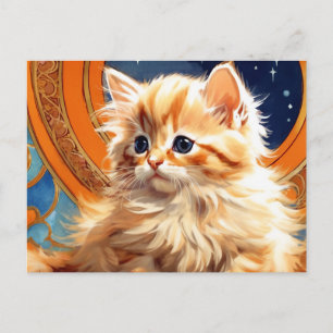 Alphonse Mucha Art Nouveau Orange Cat Postcard