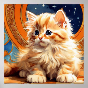 Alphonse Mucha Art Nouveau Orange Cat Poster