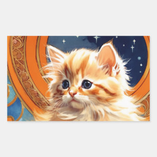 Alphonse Mucha Art Nouveau Orange Cat Rectangular Sticker
