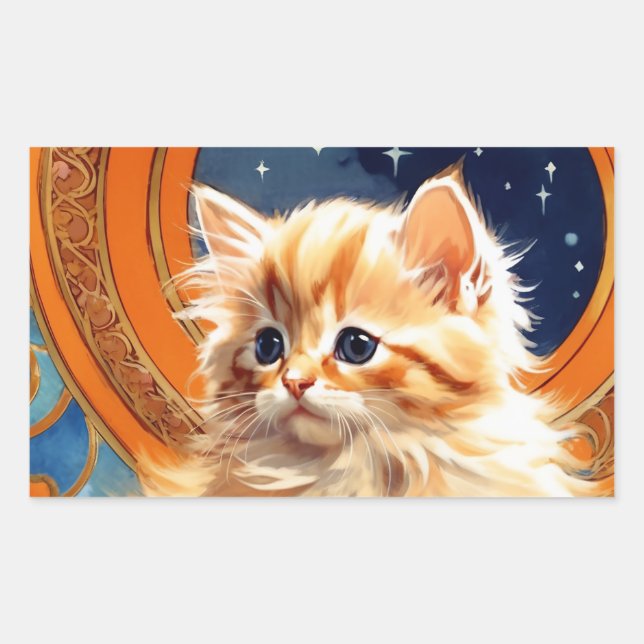 Alphonse Mucha Art Nouveau Orange Cat Rectangular Sticker (Front)