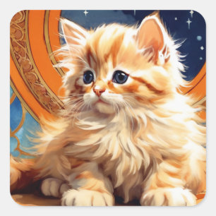 Alphonse Mucha Art Nouveau Orange Cat Square Sticker