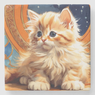 Alphonse Mucha Art Nouveau Orange Cat Stone Coaster