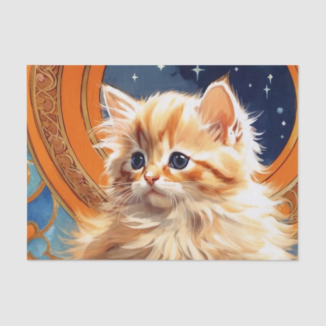 Alphonse Mucha Art Nouveau Orange Cat Tissue Paper (Front)