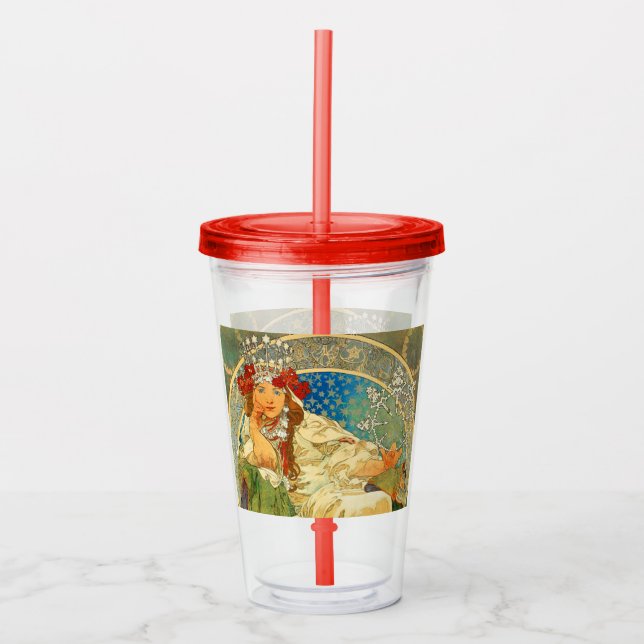 Alphonse Mucha Art Nouveau Princess Hyacinth Acrylic Tumbler (Front)