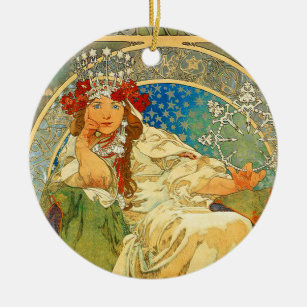 Alphonse Mucha Art Nouveau Princess Hyacinth Ceramic Ornament