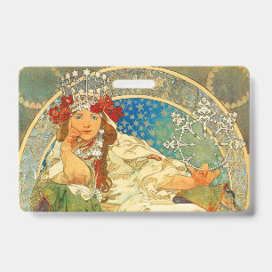 Alphonse Mucha Art Nouveau Princess Hyacinth ID Badge