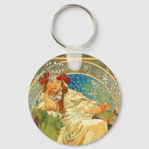 Alphonse Mucha Art Nouveau Princess Hyacinth Key Ring