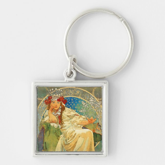 Alphonse Mucha Art Nouveau Princess Hyacinth Key Ring (Front)