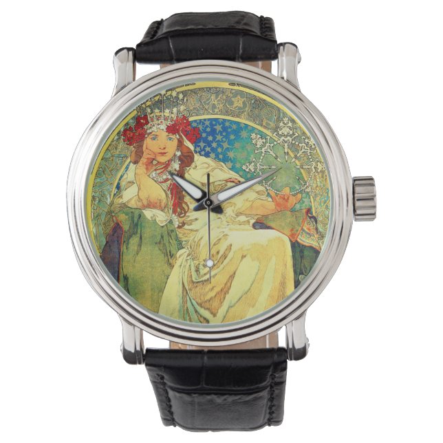 Alphonse Mucha Art Nouveau Princess Hyacinth Watch (Front)
