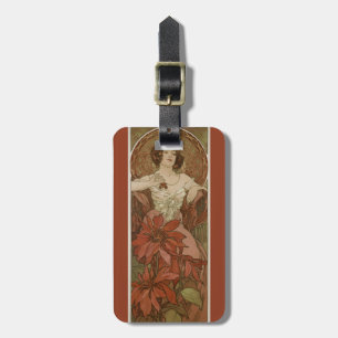 Alphonse Mucha Art Nouveau Ruby Vintage Floral Luggage Tag