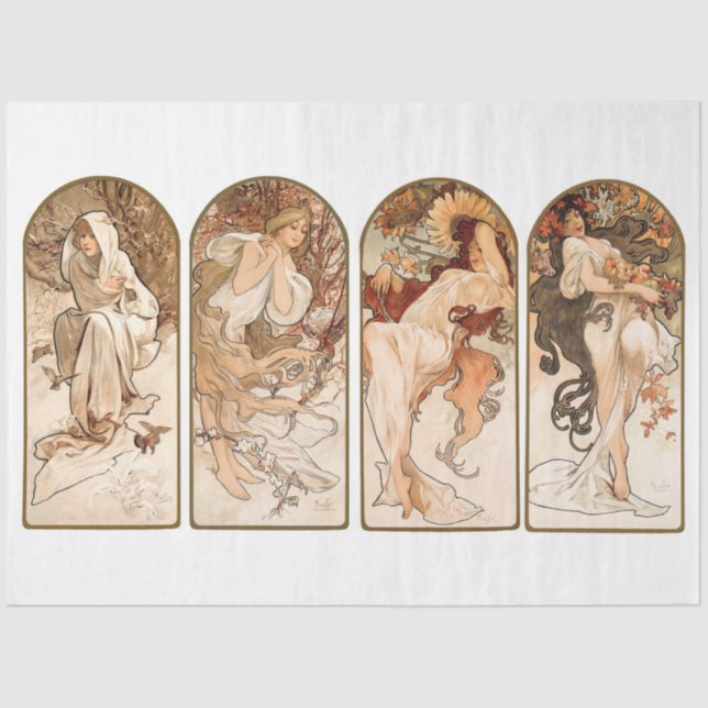 Alphonse Mucha Art Nouveau Seasons Decoupage Tissue Paper (Front)