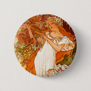 Alphonse Mucha Art Nouveau Spring 6 Cm Round Badge
