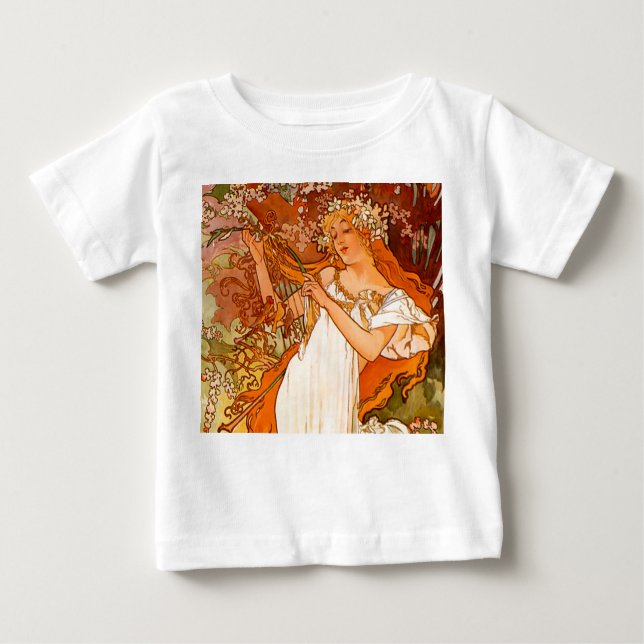 Alphonse Mucha Art Nouveau Spring Baby T-Shirt (Front)
