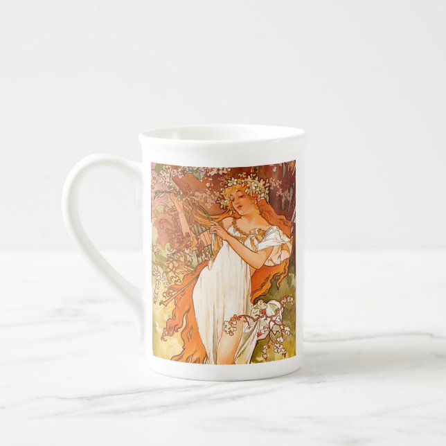 Alphonse Mucha Art Nouveau Spring Bone China Mug (Left)