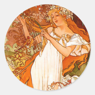 Alphonse Mucha Art Nouveau Spring Classic Round Sticker