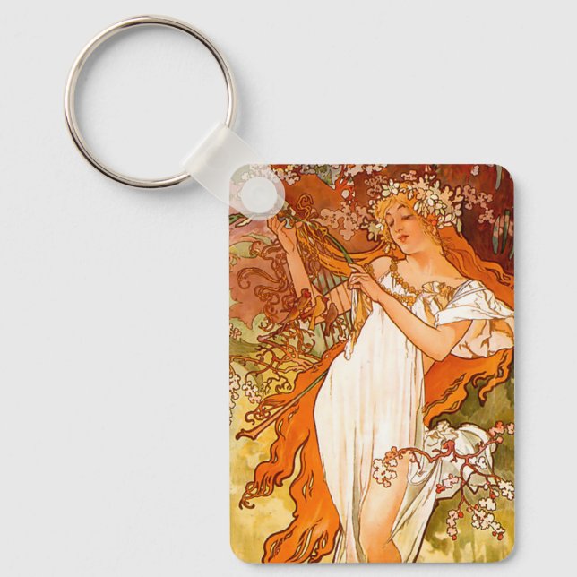 Alphonse Mucha Art Nouveau Spring Key Ring (Front)