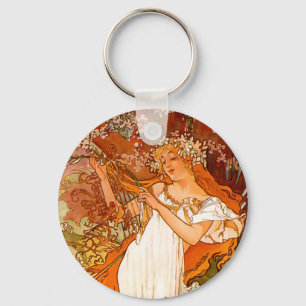 Alphonse Mucha Art Nouveau Spring Key Ring