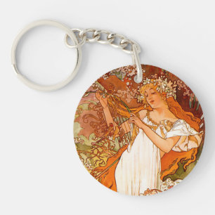 Alphonse Mucha Art Nouveau Spring Key Ring