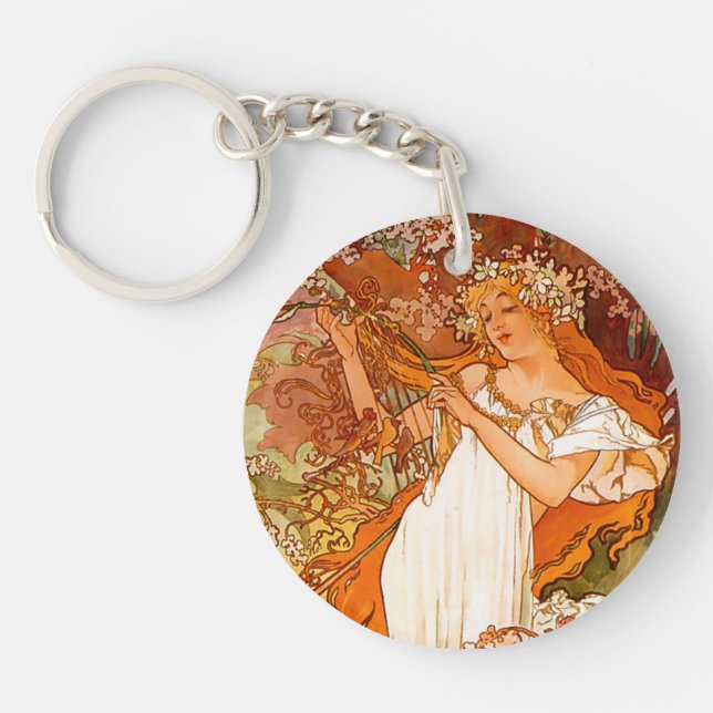 Alphonse Mucha Art Nouveau Spring Key Ring (Front)