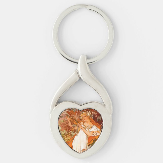 Alphonse Mucha Art Nouveau Spring Key Ring (Front)