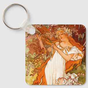 Alphonse Mucha Art Nouveau Spring Key Ring