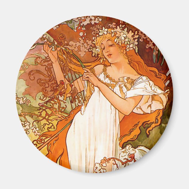 Alphonse Mucha Art Nouveau Spring Magnet (Front)