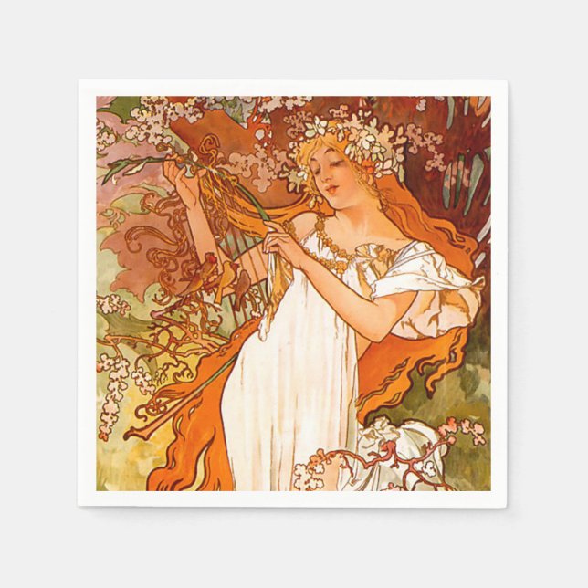 Alphonse Mucha Art Nouveau Spring Napkin (Front)