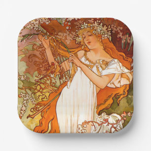 Alphonse Mucha Art Nouveau Spring Paper Plate