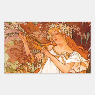 Alphonse Mucha Art Nouveau Spring Rectangular Sticker