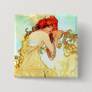 Alphonse Mucha Art Nouveau Summer 15 Cm Square Badge