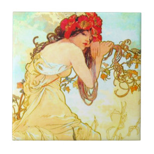 Alphonse Mucha Art Nouveau Summer Ceramic Tile