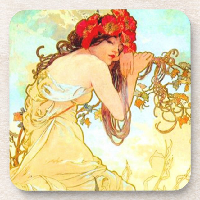 Alphonse Mucha Art Nouveau Summer Coaster (Front)