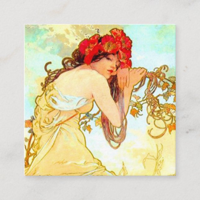 Alphonse Mucha Art Nouveau Summer Enclosure Card (Front)