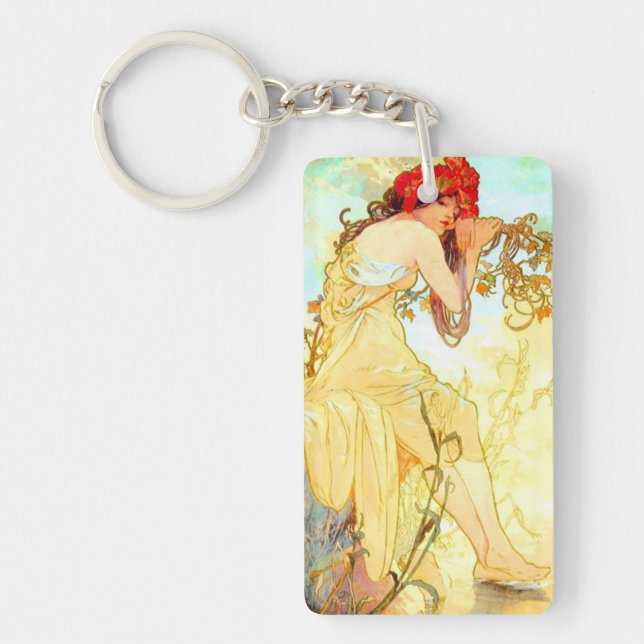 Alphonse Mucha Art Nouveau Summer Key Ring (Front)