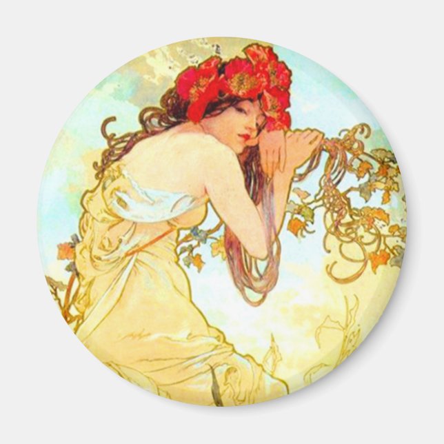 Alphonse Mucha Art Nouveau Summer Magnet (Front)