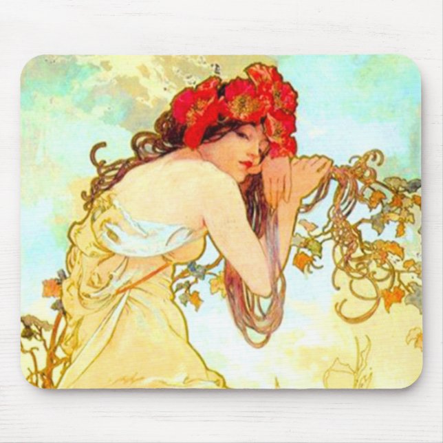 Alphonse Mucha Art Nouveau Summer Mouse Pad (Front)