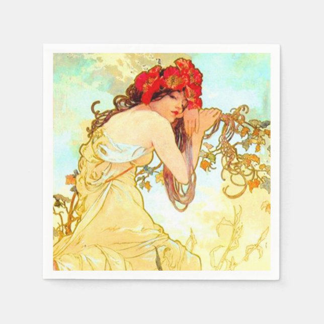 Alphonse Mucha Art Nouveau Summer Napkin (Front)