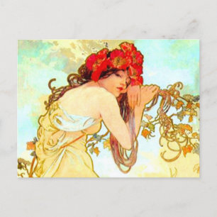 Alphonse Mucha Art Nouveau Summer Postcard