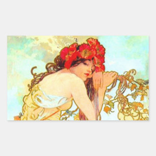 Alphonse Mucha Art Nouveau Summer Rectangular Sticker