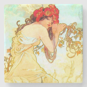 Alphonse Mucha Art Nouveau Summer Stone Coaster