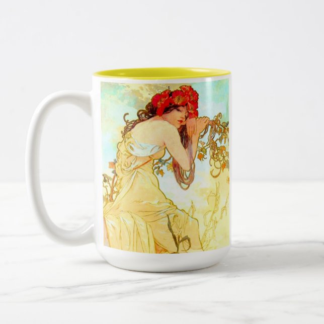 Alphonse Mucha Art Nouveau Summer Two-Tone Coffee Mug (Left)