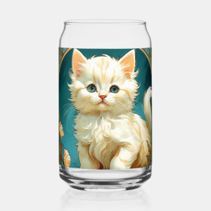 Alphonse Mucha Art Nouveau White Cat Can Glass