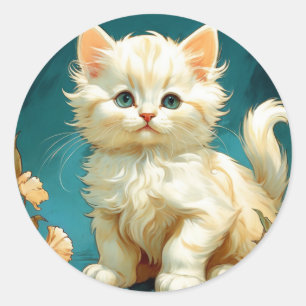 Alphonse Mucha Art Nouveau White Cat Classic Round Sticker