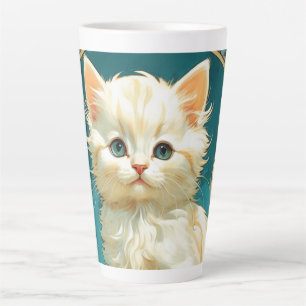 Alphonse Mucha Art Nouveau White Cat Latte Mug