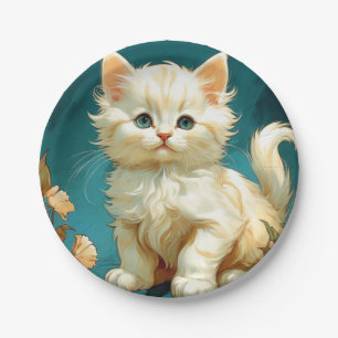 Alphonse Mucha Art Nouveau White Cat Paper Plate