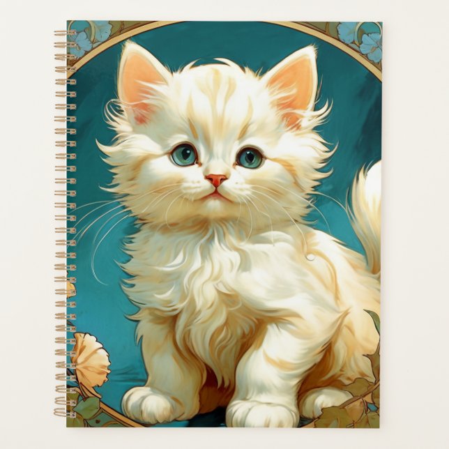 Alphonse Mucha Art Nouveau White Cat Planner (Front)