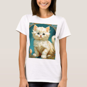 Alphonse Mucha Art Nouveau White Cat T-Shirt